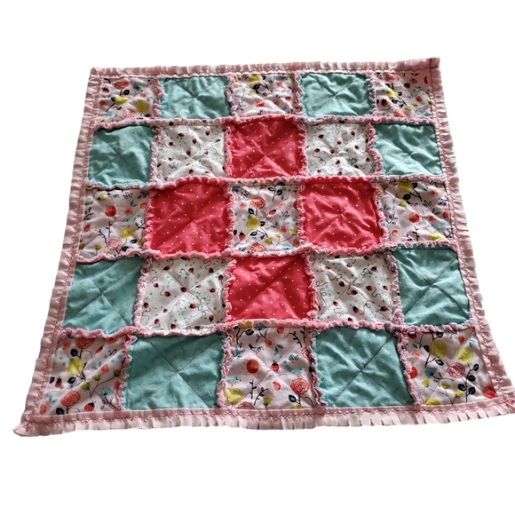 NEW Homemade Newborn Baby Girl Rag Quilt /Security Blanket /Pet Blanket/Doll - Picture 2 of 12